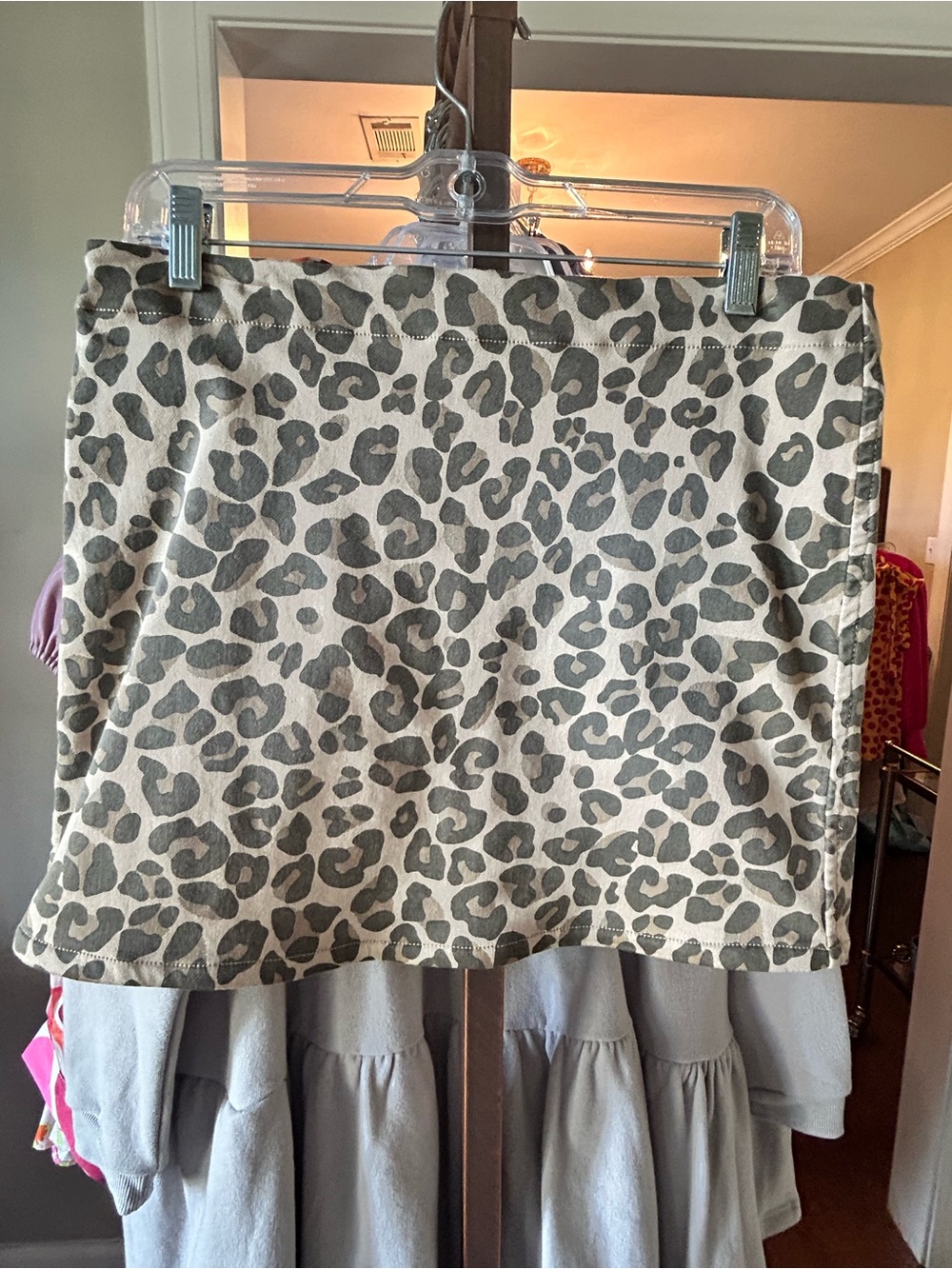 Judith March Leopard Print Mini Skirt in Beige and Gray